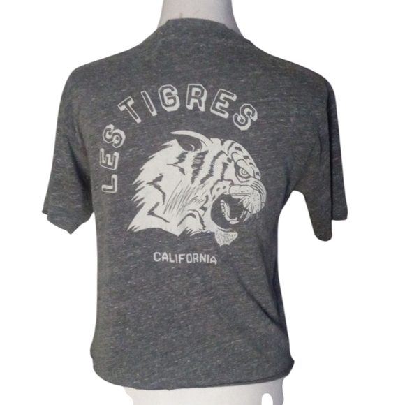 Daydreamer For Free People Gray "Les Tigres" Distressed Baby Tee Size Small - Picture 3 of 6